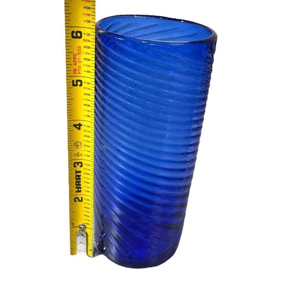 6 handblown spanish cobalt blue glass swirl tumbler set Vintage Art Barware - Picture 6 of 7